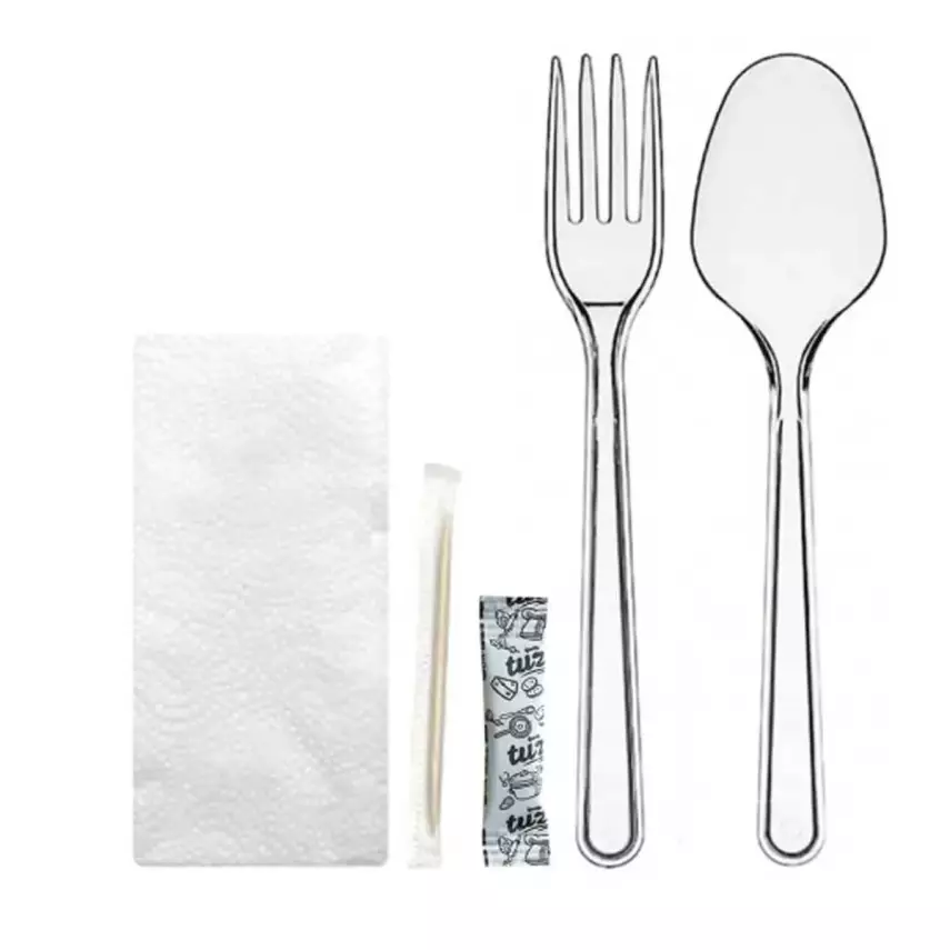 5li Set Plastik Kaşık Çatal Tuz Kürdan Peçete 500 Adet - 1